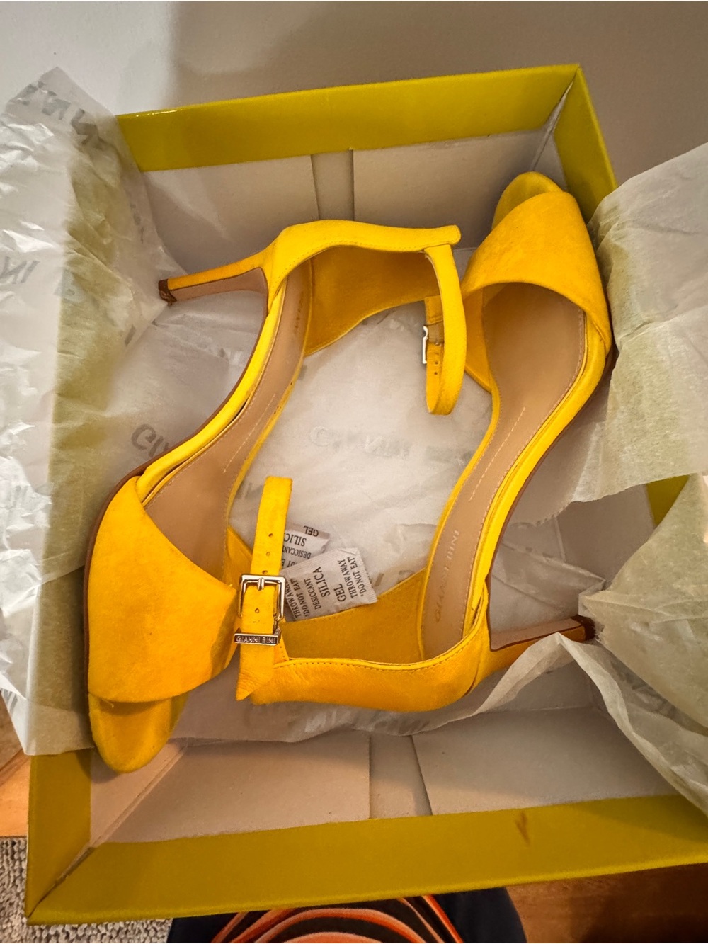 Gianni Bini Yellow Suede Peep-Toe Ankle-Strap Heels